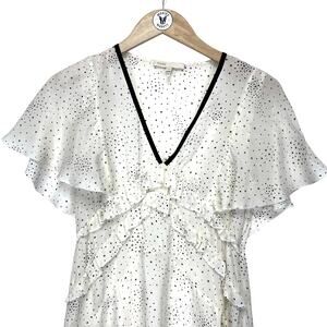 MAJE Racky Dress Sz XS Star Print Ruffle Midi Ivory Black Celestial Whimsigoth